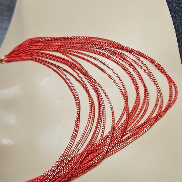 MULTI-STRAND RED NECKLACE WITH GOLD SHIMMER - Picture 7 of 7